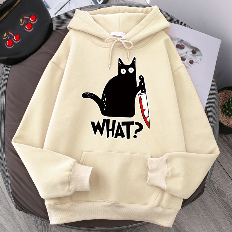 Sweat à Capuche Oversize pour Hommes avec Graphisme de Chat et Doublure en Polaire 9
