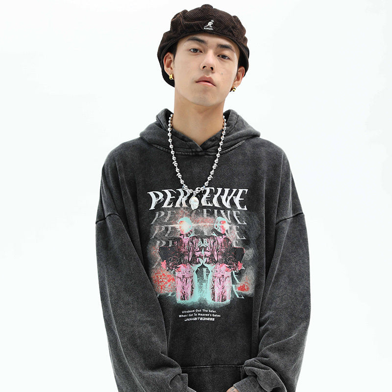 Sweat à Capuche Oversize pour Hommes en Coton avec Imprimé Vintage - Style Décontracté et Confort Optimal 0