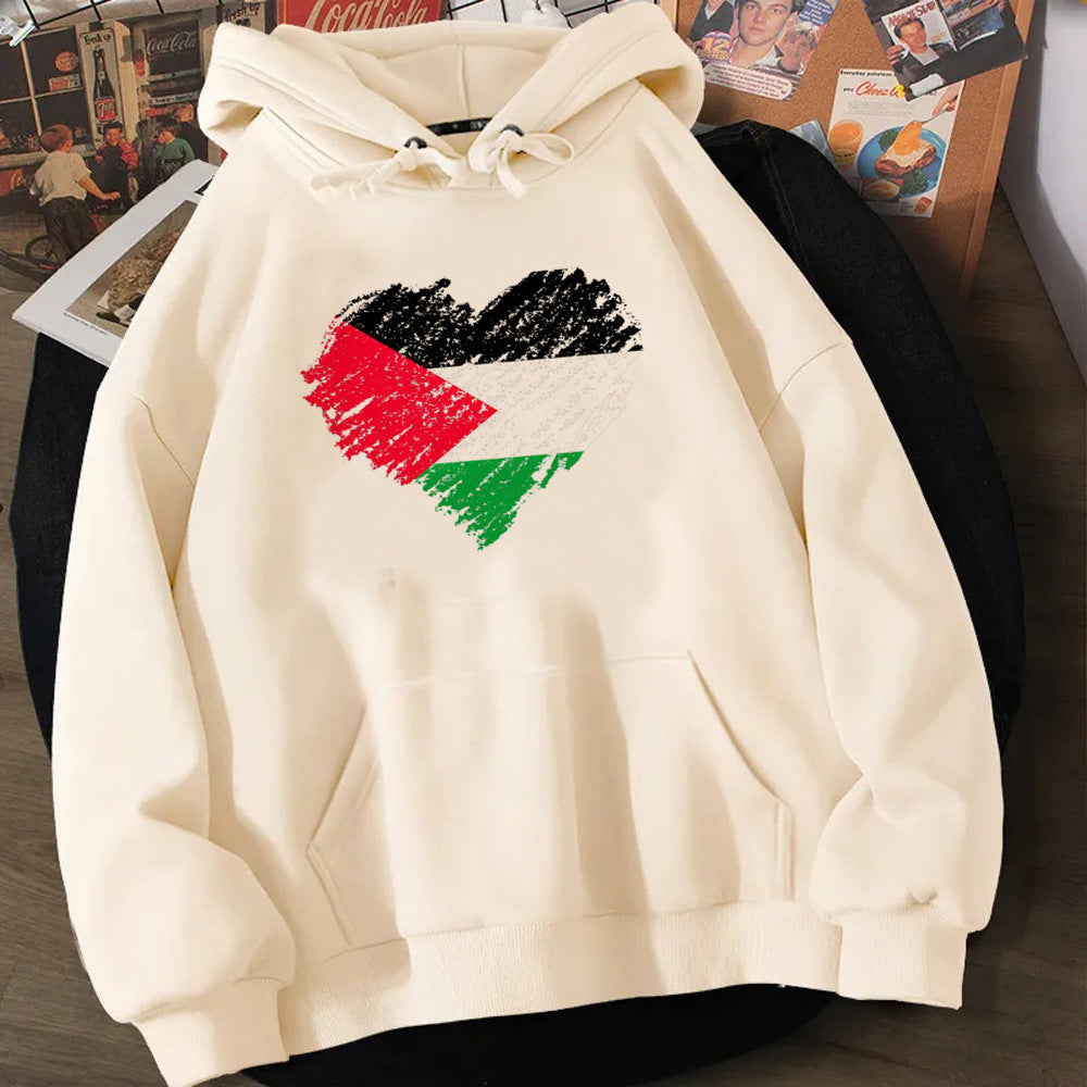 Sweat à Capuche Unisexe Surdimensionné en Polyester avec Imprimé Cœur 0