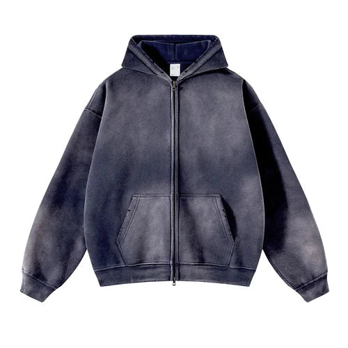 Sweatshirt Zippé à Capuche Ample en Mélange Coton-Polyester Doublé Polaire pour Hommes – Confort et Style 0