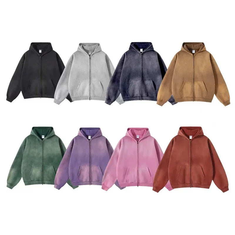 Sweatshirt Zippé à Capuche Ample en Mélange Coton-Polyester Doublé Polaire pour Hommes – Confort et Style 7