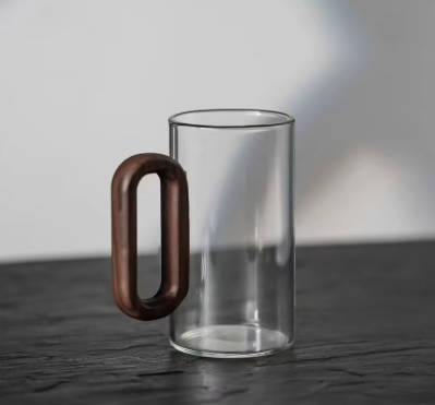 Tasse à Thé en Verre Borosilicate de 360ML avec Manche en Bois Naturel – Grande Capacité