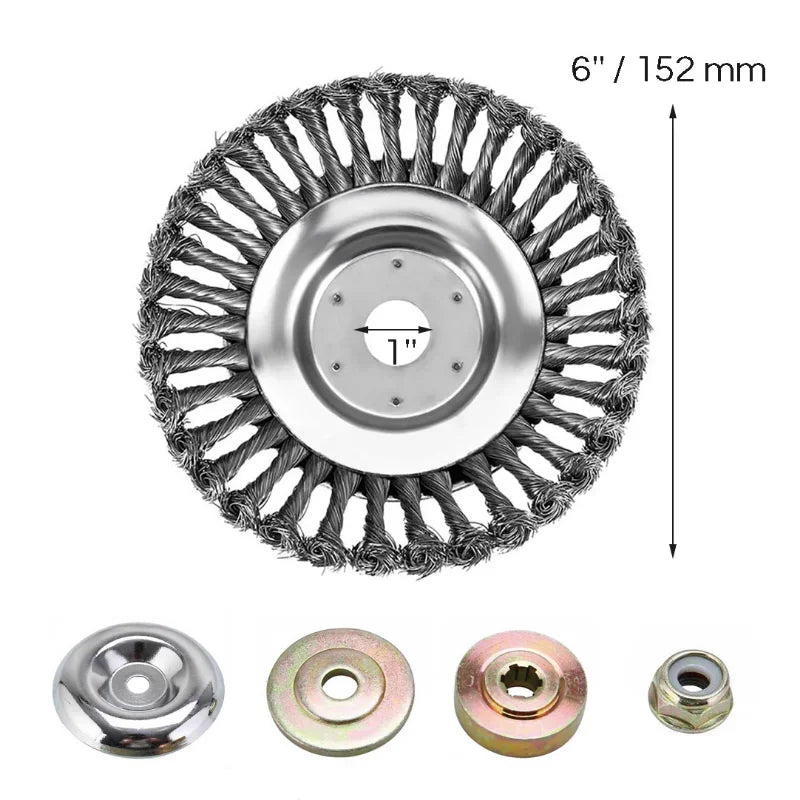 Tête de Coupe Universelle en Acier avec Brosse Métallique – 6/8 Pouces pour Débroussailleuse à Arbre Droit