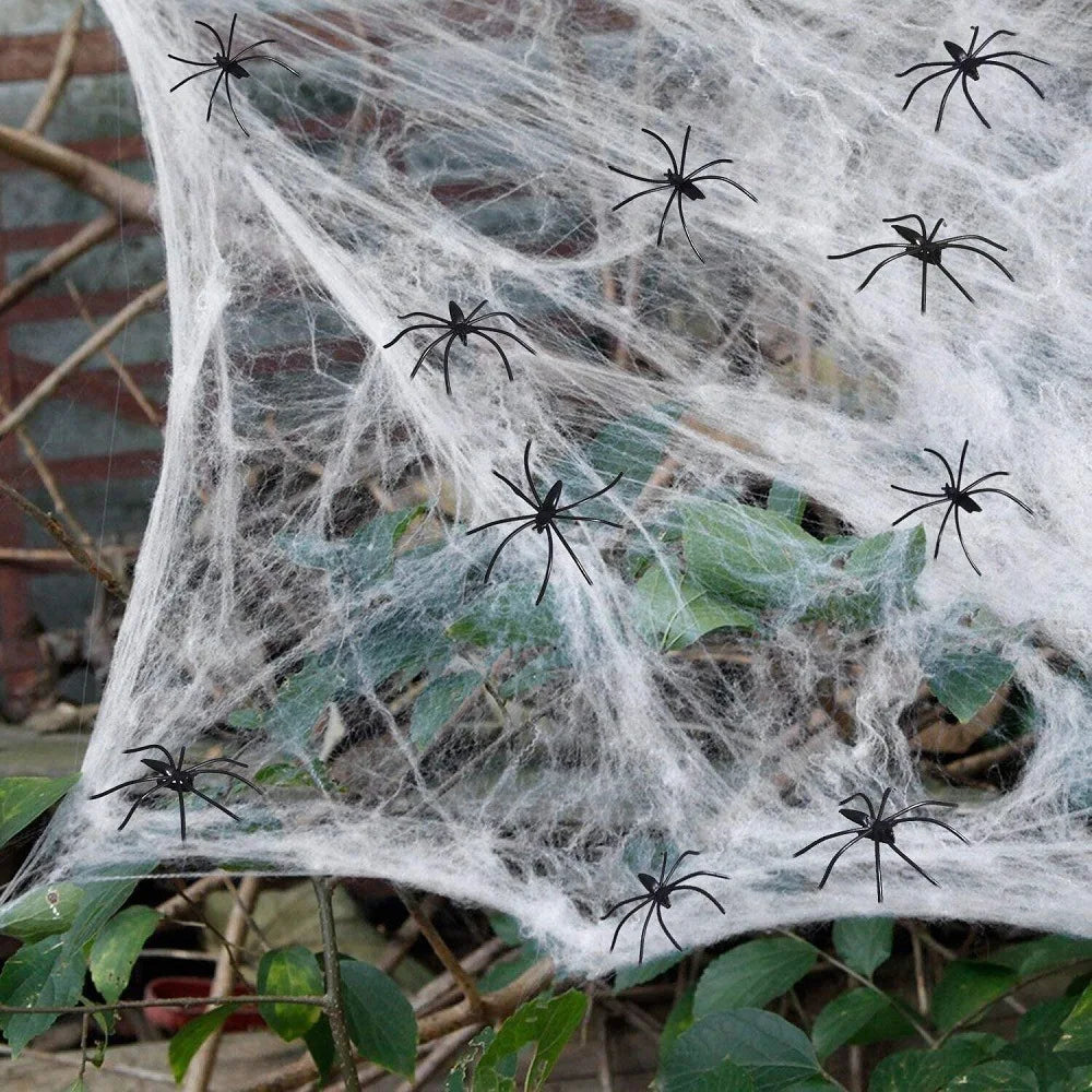 Toile d'Araignée Halloween avec Araignées - Décor Effrayant Intérieur/Extérieur