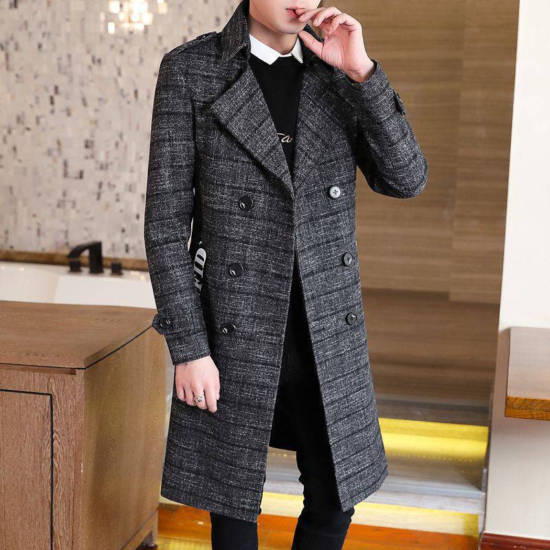 Trench Coat Slim Fit for Men in Polyester with Double Breasted – Elegant Long Coat