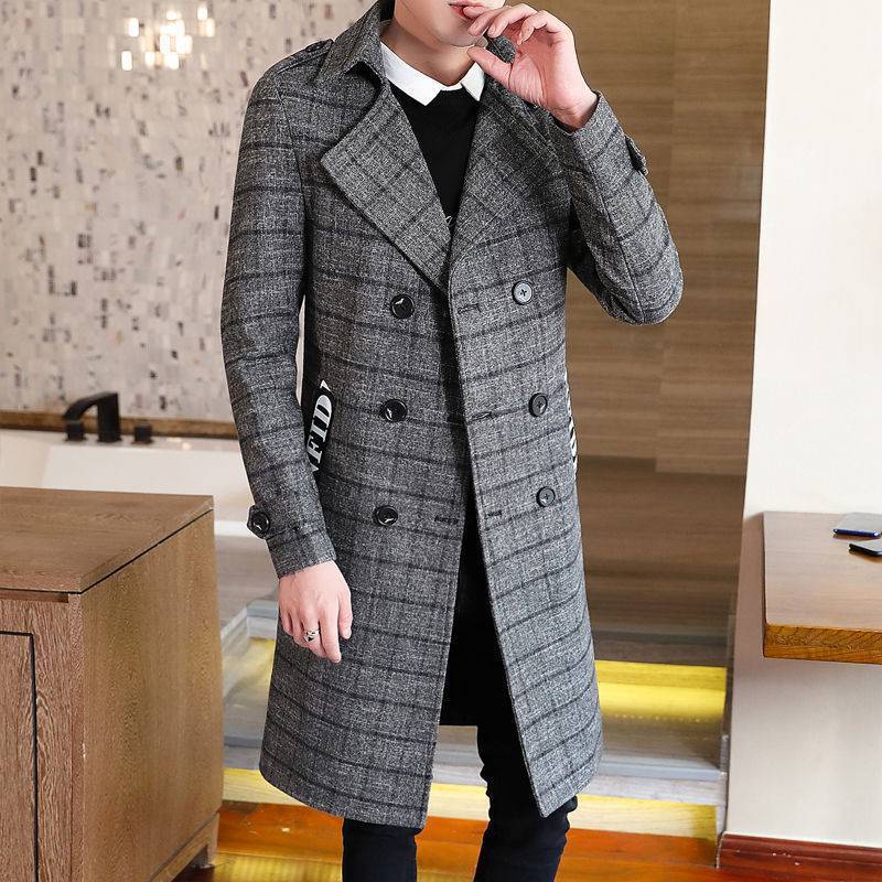 Trench Coat Slim Fit for Men in Polyester with Double Breasted – Elegant Long Coat