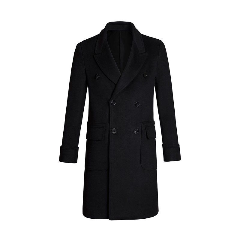 Trench Coat Men Slim Wool Double Breasted – Elegant for Winter