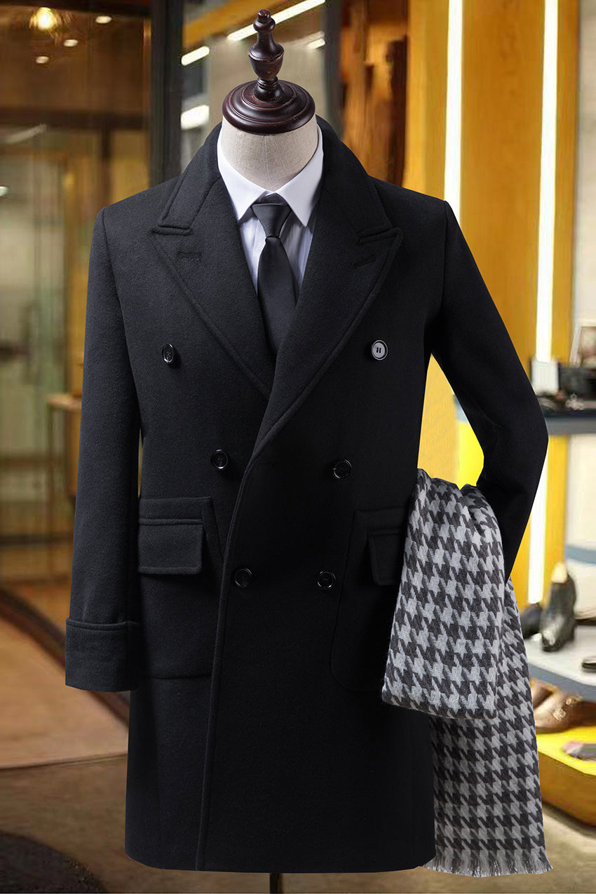 Trench Coat Men Slim Wool Double Breasted – Elegant for Winter