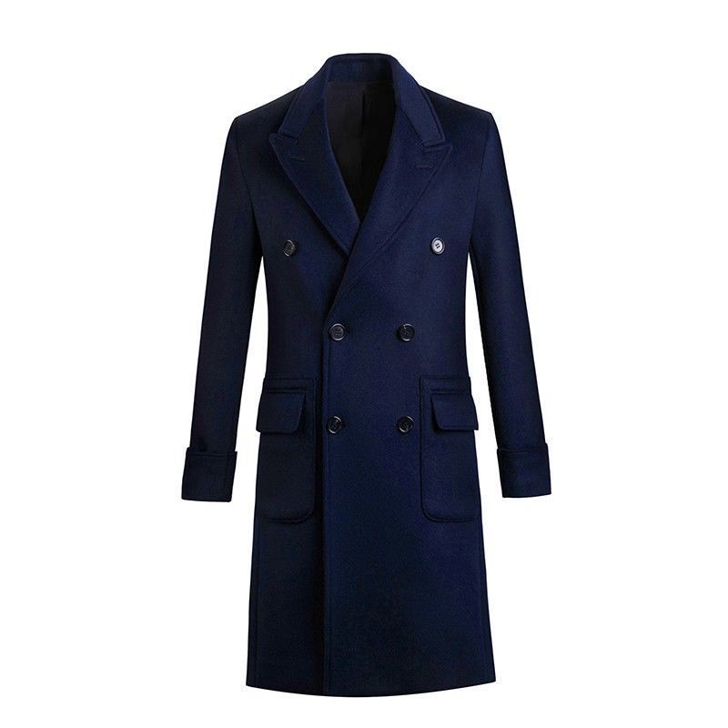 Trench Coat Men Slim Wool Double Breasted – Elegant for Winter