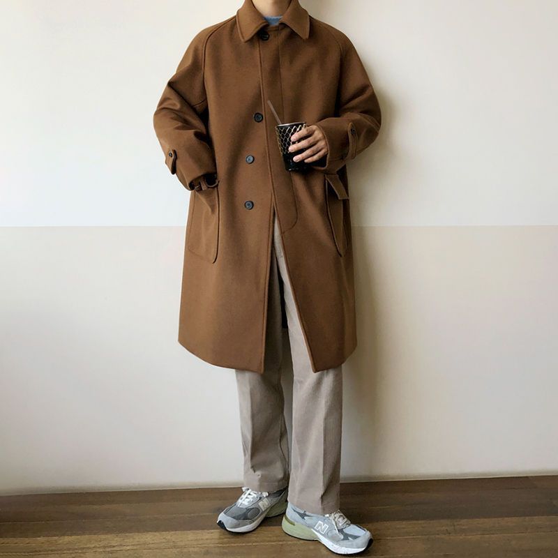 Trench coat oversized for men in polyester - Relaxed fit for autumn and winter