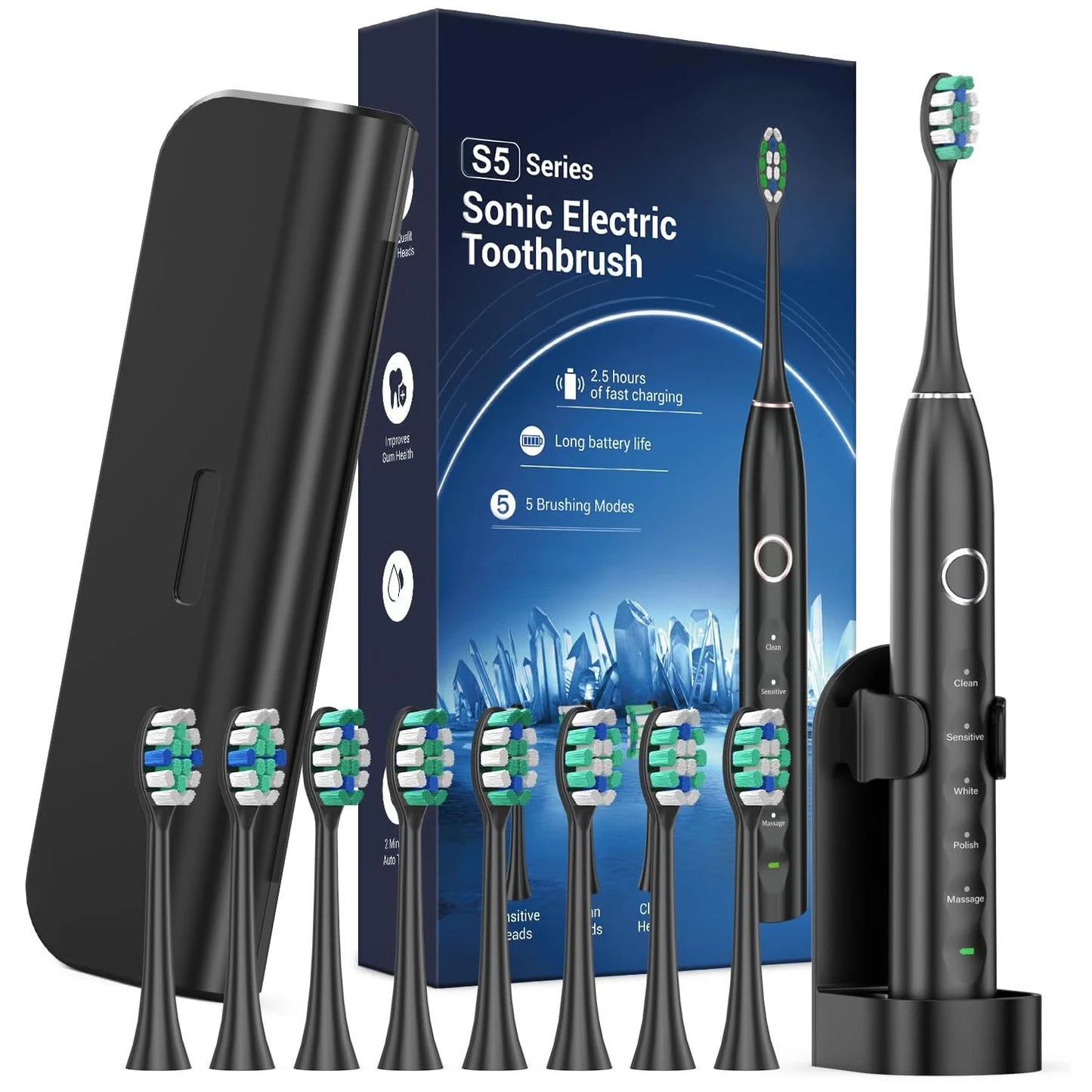 Upgraded Sonic Electric Toothbrush with 8 Brush Heads and IPX7 Waterproof Design – Ideal for Adults and Kids 12+