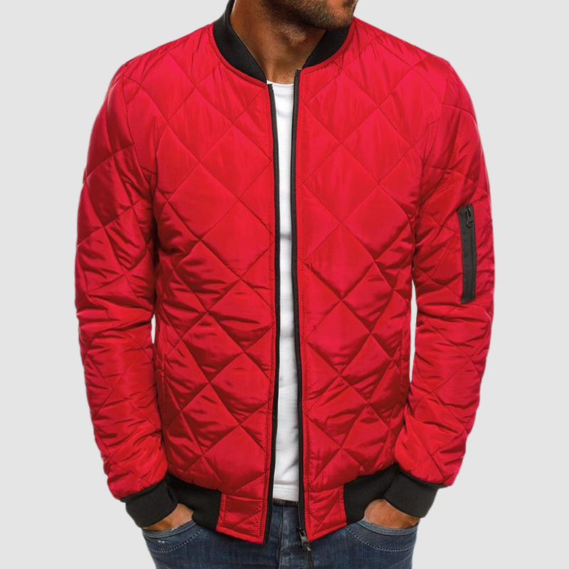 Veste Bomber Matelassée Légère pour Homme avec Poche Zippée - Col Côtelé