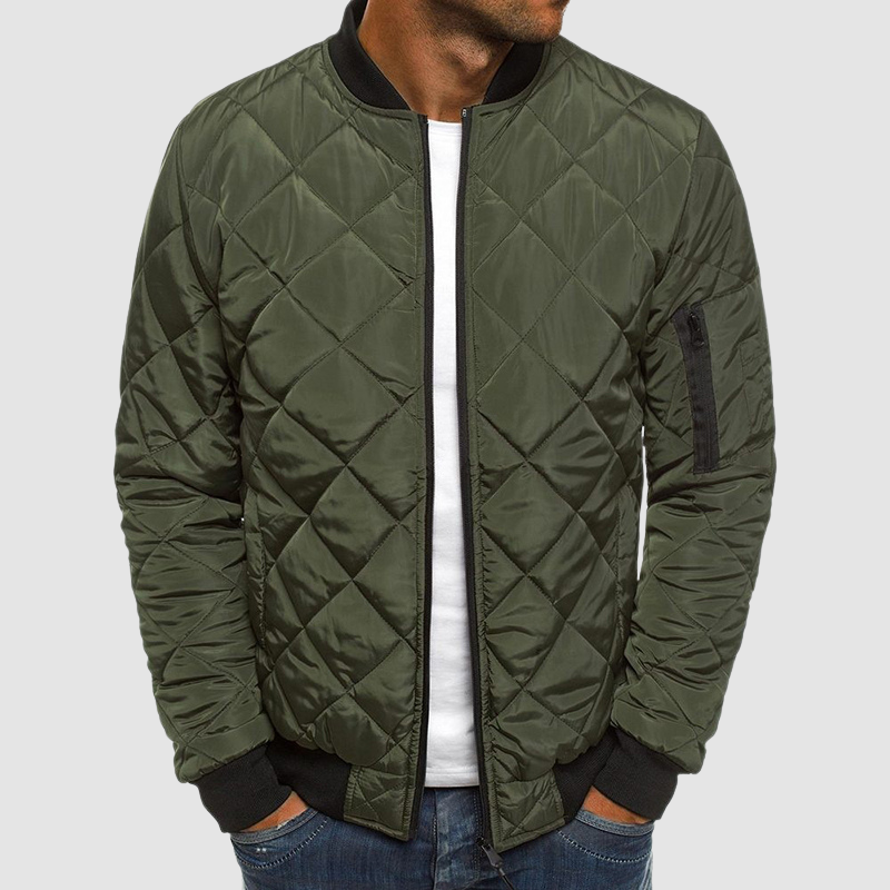 Veste Bomber Matelassée Légère pour Homme avec Poche Zippée - Col Côtelé