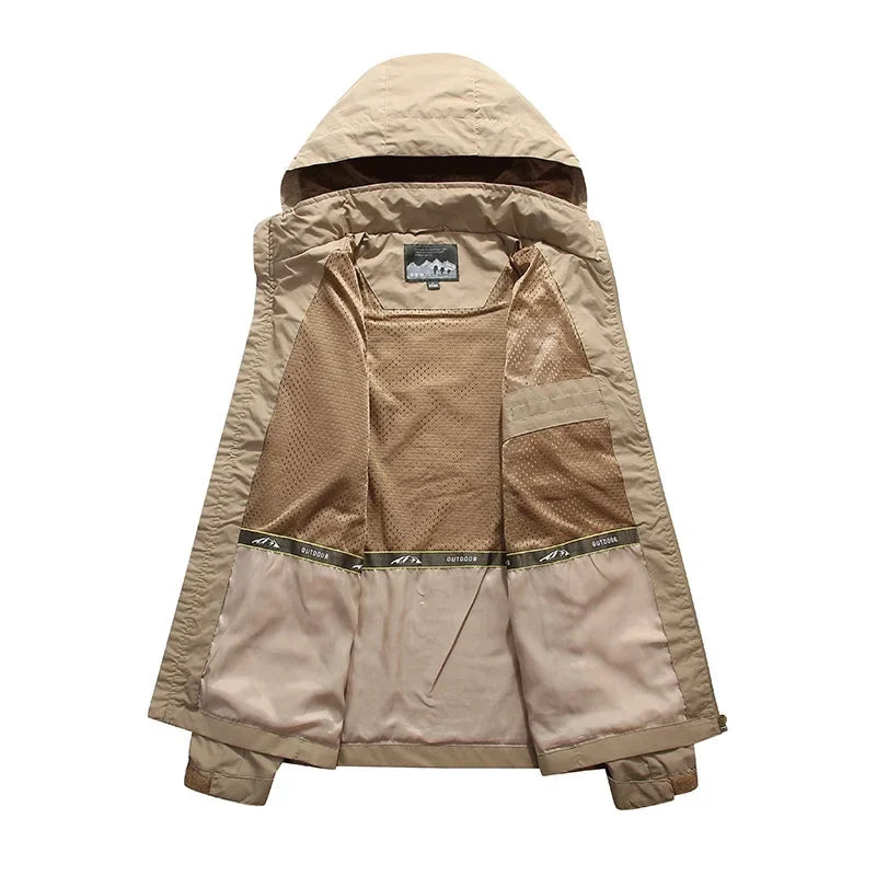 Veste Imperméable pour Hommes avec Capuche Amovible – Coupe-Vent en Polyester pour Camping et Activités de Plein Air