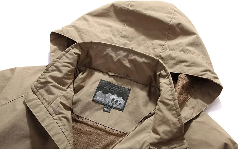 Veste Imperméable pour Hommes avec Capuche Amovible – Coupe-Vent en Polyester pour Camping et Activités de Plein Air