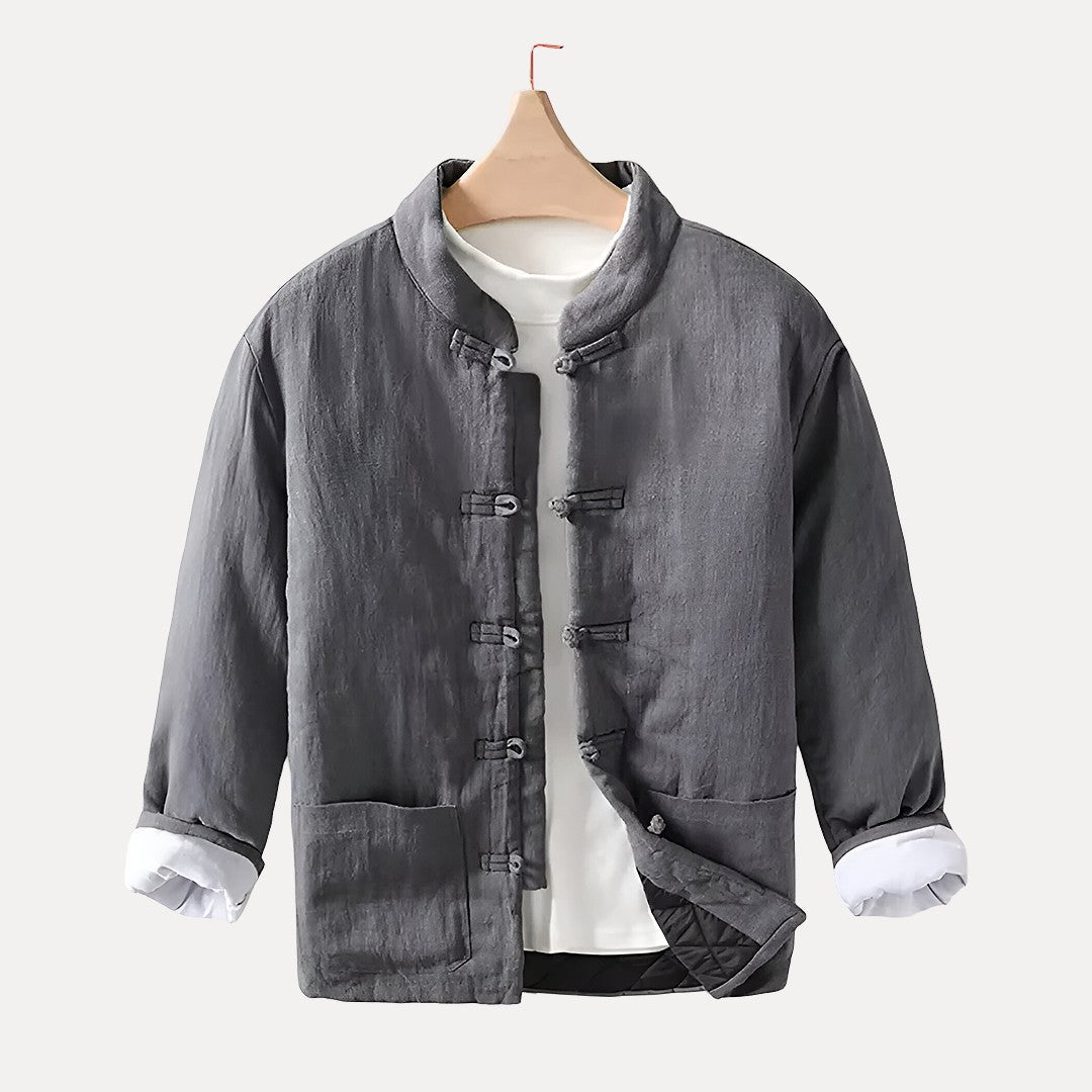 Veste Matelassée Décontractée pour Homme avec Col Mandarin en Lin – Comfort and Style