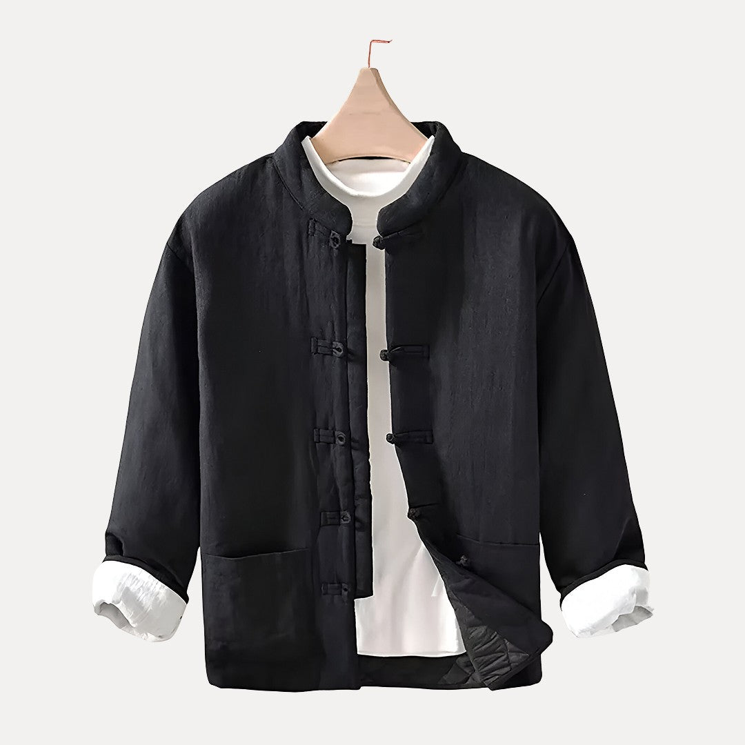 Casual Quilted Jacket for Men with Mandarin Collar in Linen – Comfort and Style