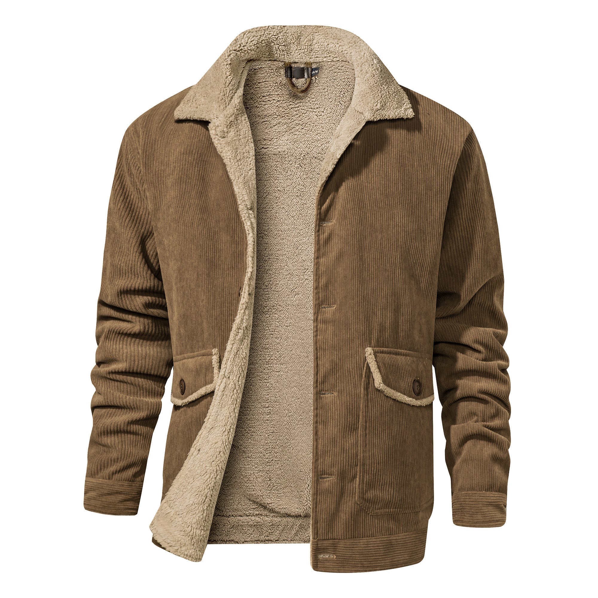 Veste Mi-Longue en Velours Côtelé avec Doublure Sherpa pour Hommes