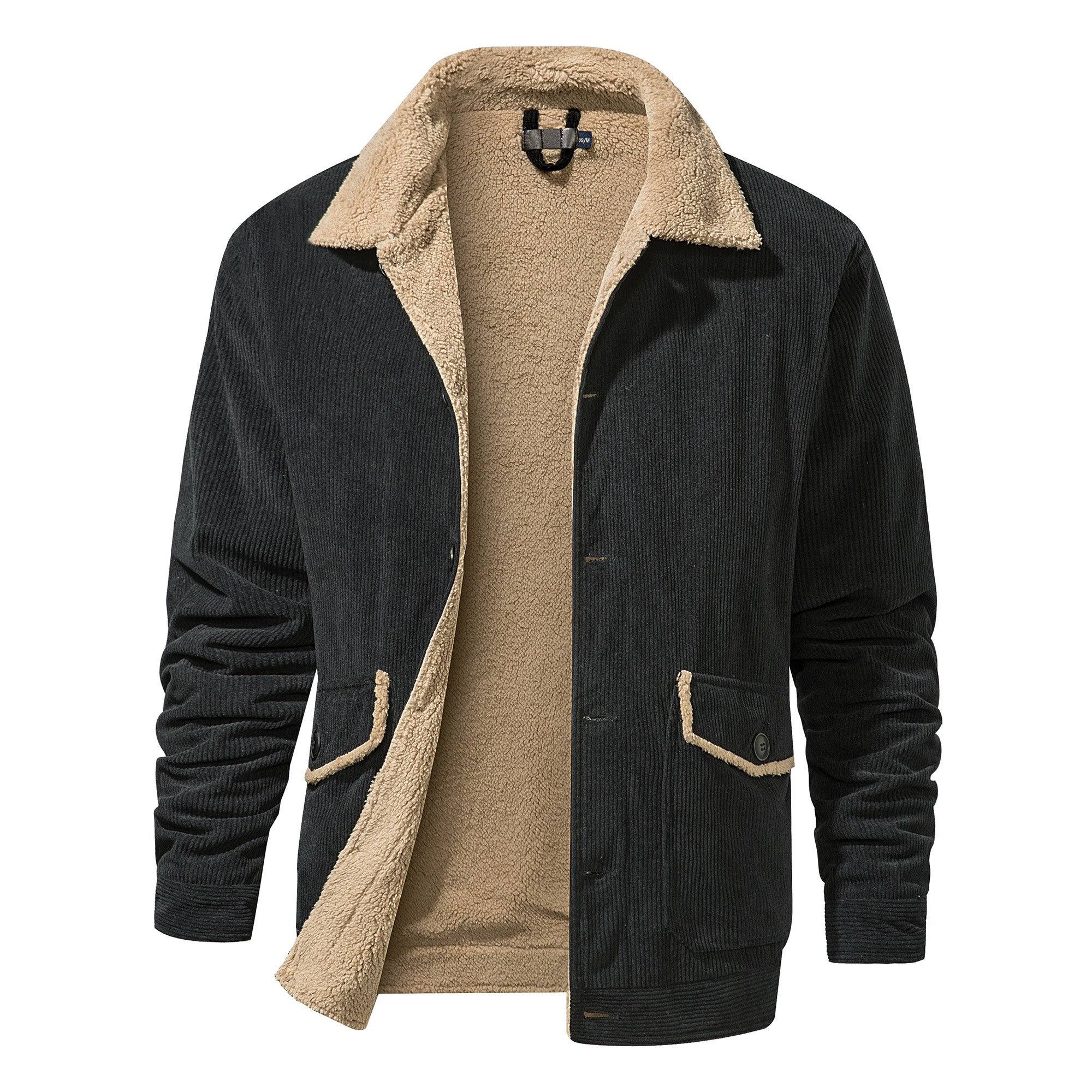 Veste Mi-Longue en Velours Côtelé avec Doublure Sherpa pour Hommes