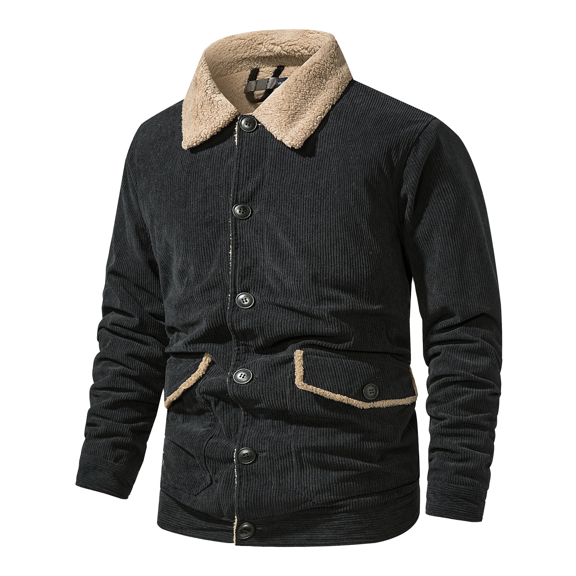 Veste Mi-Longue en Velours Côtelé avec Doublure Sherpa pour Hommes