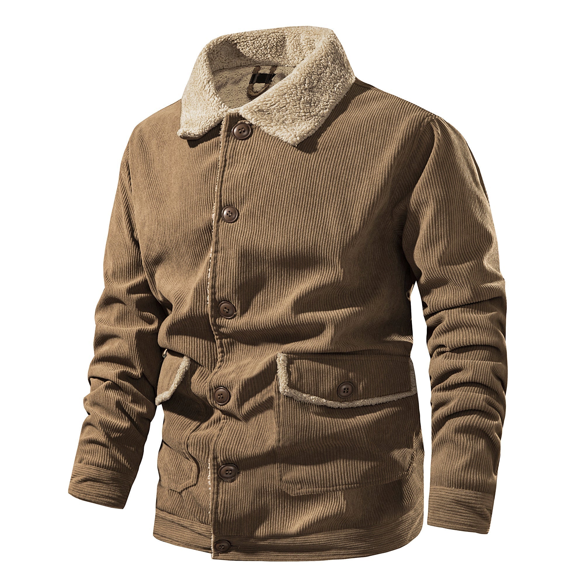 Veste Mi-Longue en Velours Côtelé avec Doublure Sherpa pour Hommes