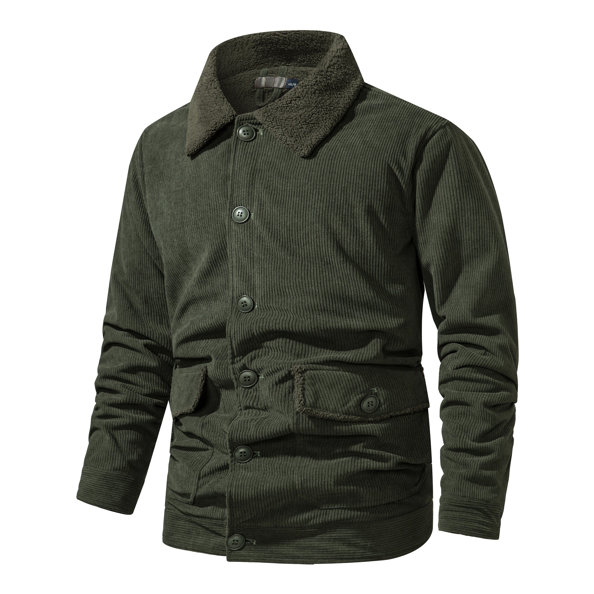 Veste Mi-Longue en Velours Côtelé avec Doublure Sherpa pour Hommes
