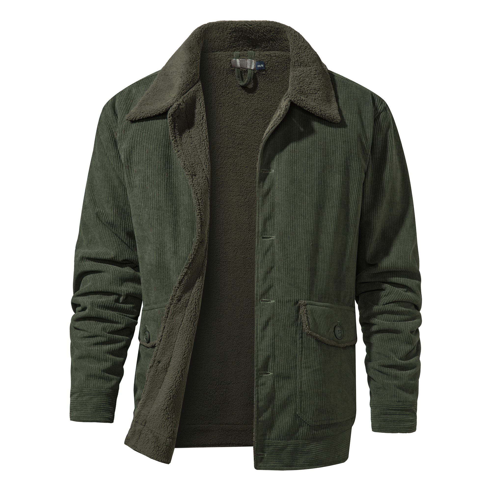 Veste Mi-Longue en Velours Côtelé avec Doublure Sherpa pour Hommes