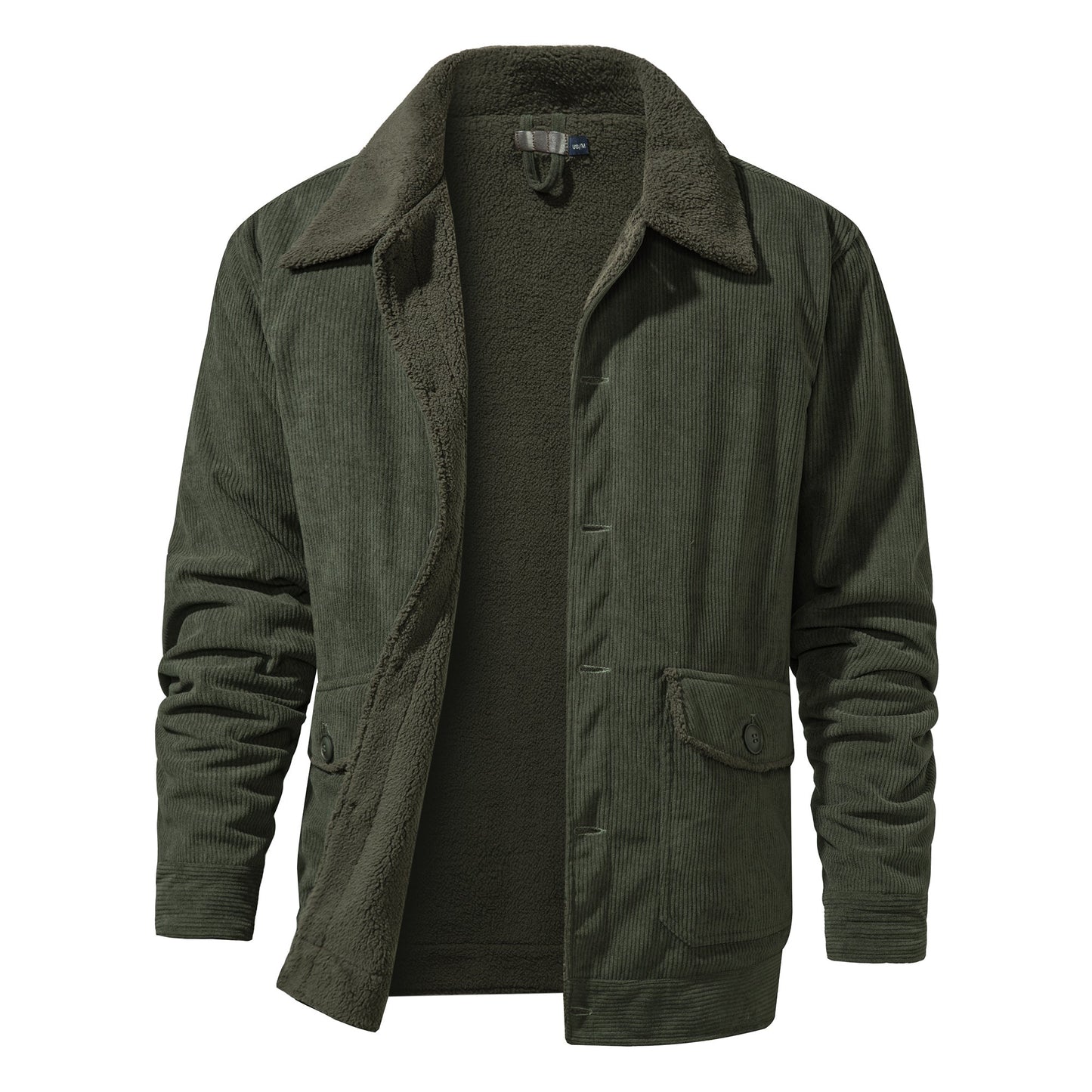 Mid-Length Corduroy Jacket with Sherpa Lining for Men