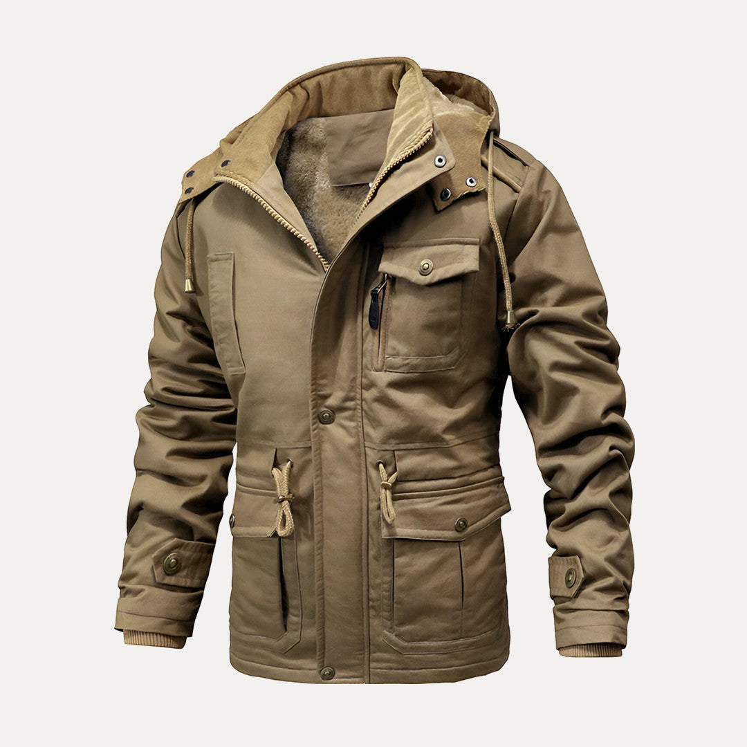 Veste Utilitaire Chaude à Capuche pour Hommes – Coupe Structurée et Isolation Thermique