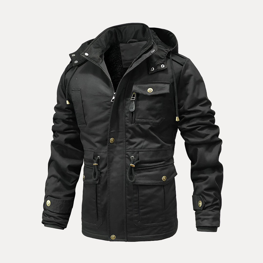 Veste Utilitaire Chaude à Capuche pour Hommes – Coupe Structurée et Isolation Thermique