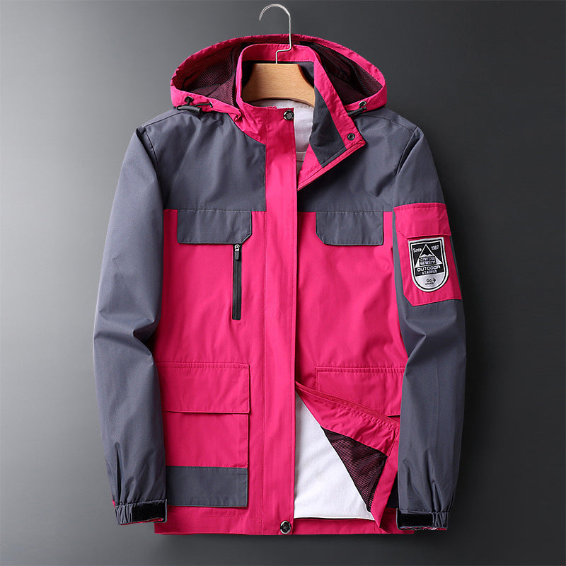 Veste de Pluie Imperméable pour Hommes avec Capuche Colorblock – Pliable et Respirante