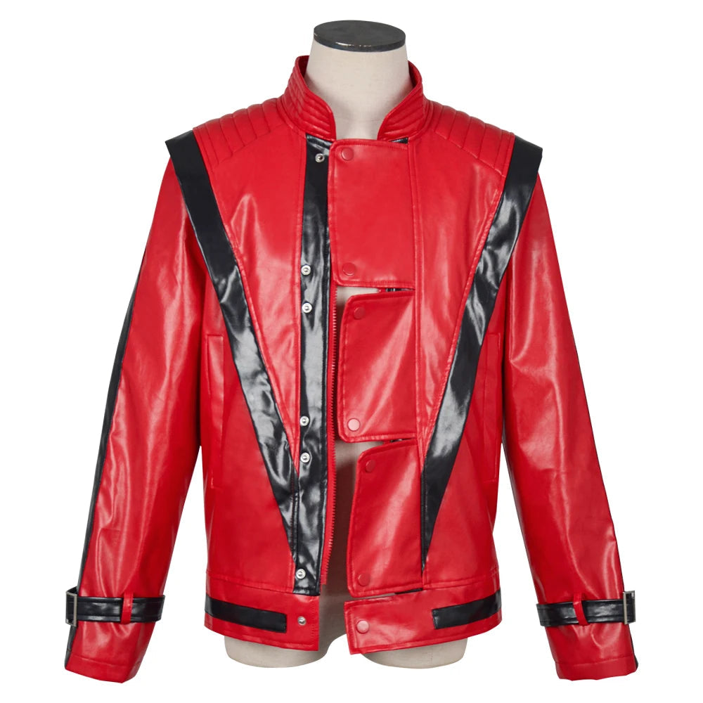 Veste en Cuir Rouge Effet Cuir pour Costume d'Halloween – Style Iconique Inspiré de Michael Jackson