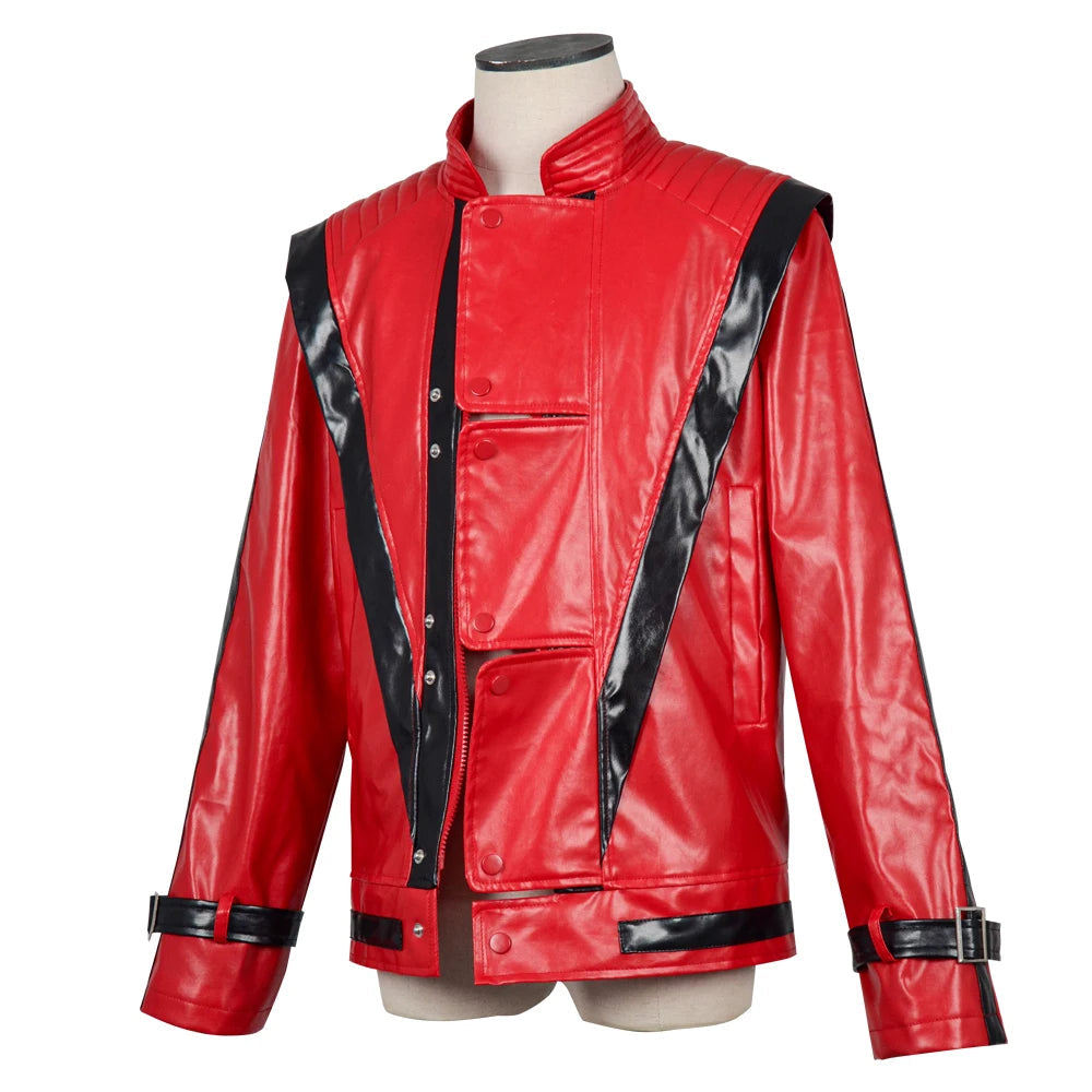 Veste en Cuir Rouge Effet Cuir pour Costume d'Halloween – Style Iconique Inspiré de Michael Jackson