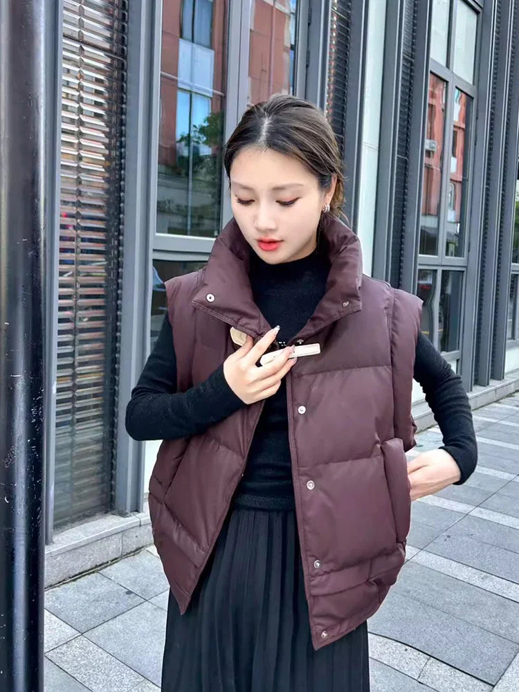 Wanda Down Vest | Cropped Boxy, PU Shell