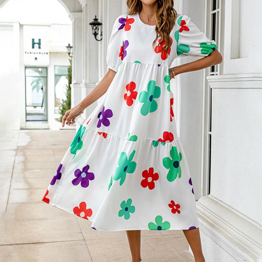 Robe Midi Femme Chic à Manches Courtes – Élégante et Polyvalente pour Toutes Occasions