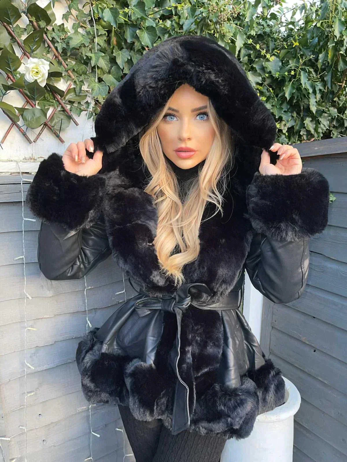 Wina Hooded Coat | Peplum, Faux-Fur Trim