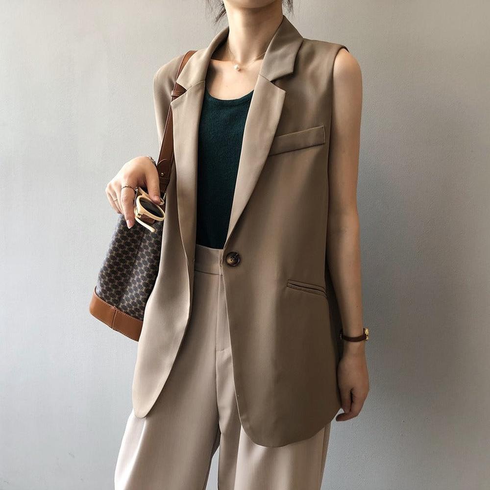 Blazer Sans Manches Femme Élégant en Polyester - Veste Blazer Chic Minimaliste Noir, Coupe Ajustée et Moderne