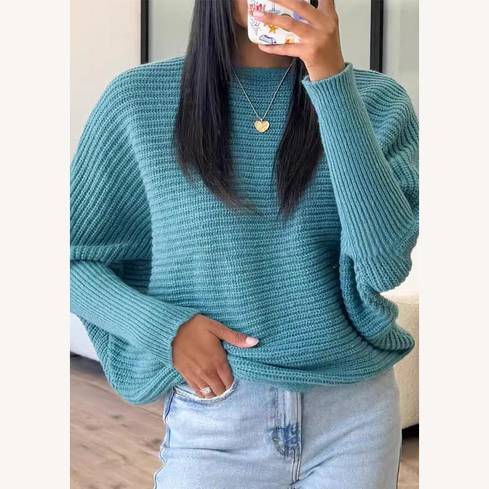 Oversized Knitted Sweater for Women in Soft Polyester – Round Neck, Loose Fit and Ribbed Finishes for a Casual Style