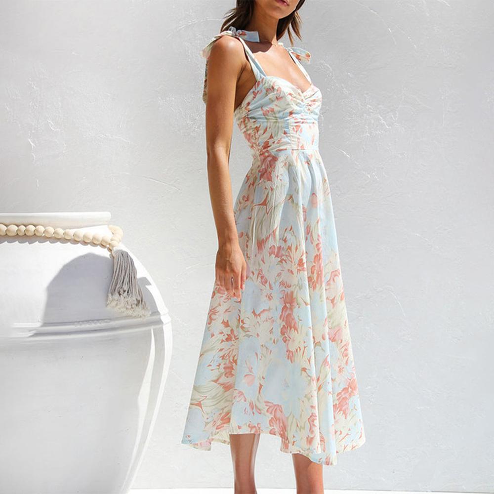 Elegant Floral Midi Dress for Women in Polyester - Comfortable and Chic for All Occasions