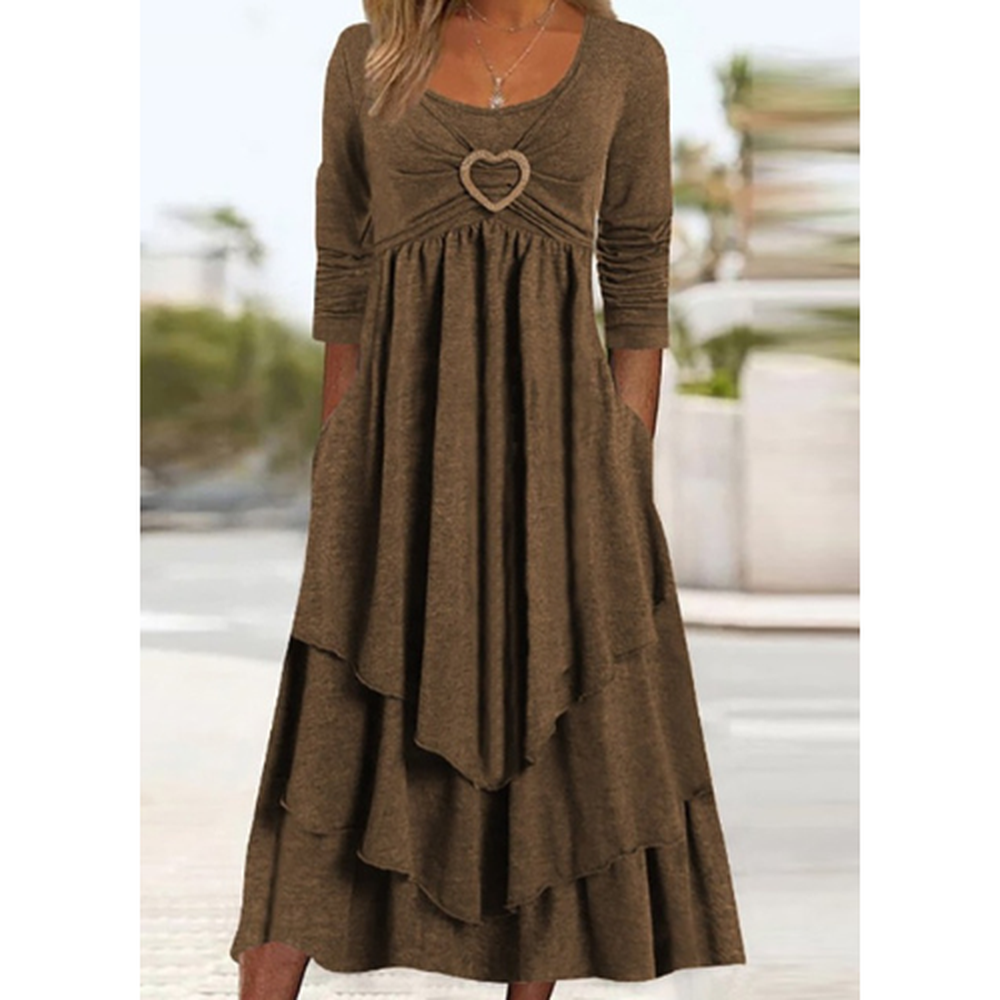 Robe Femme Midi Unie à Manches Longues avec Poches Latérales – Élégance et Confort