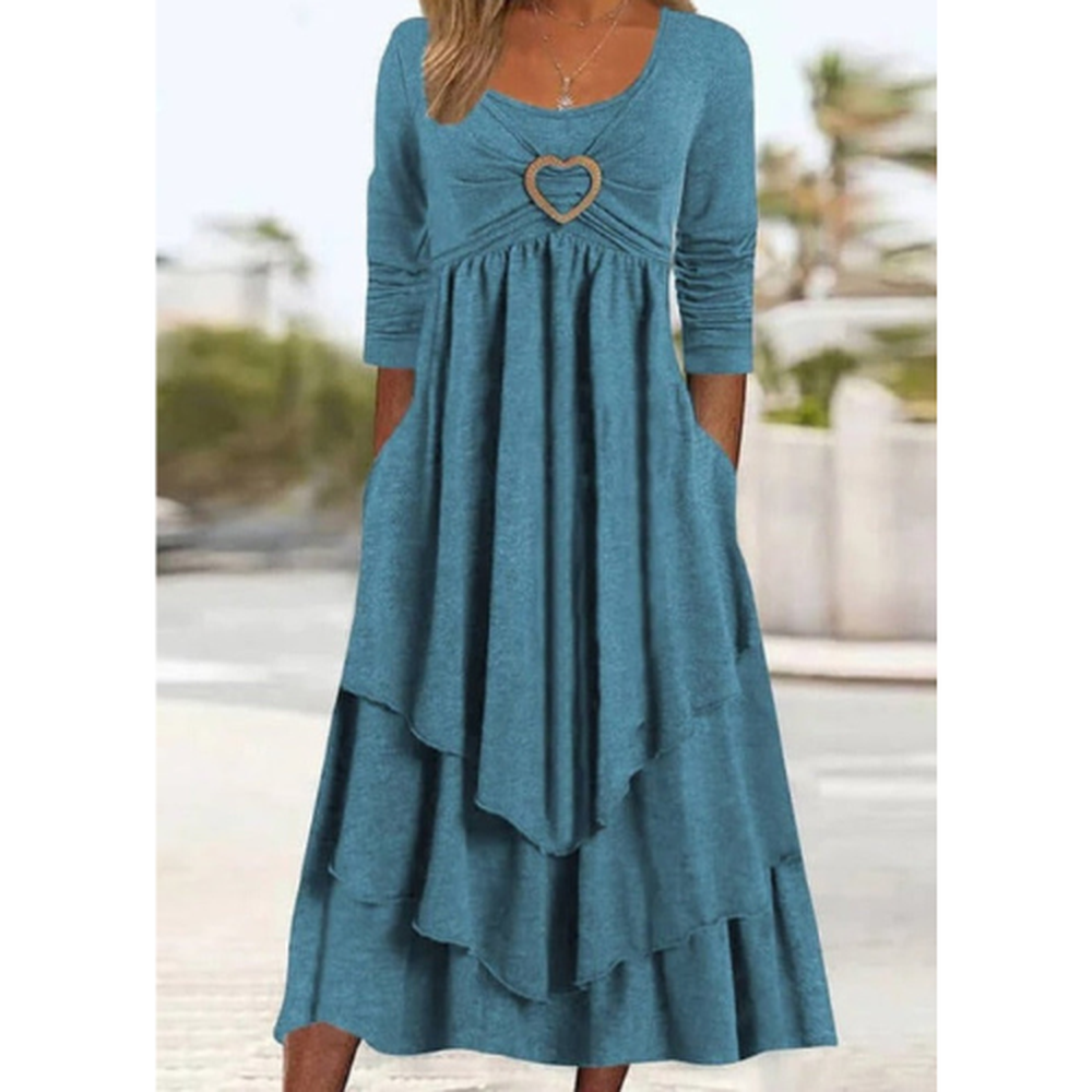 Robe Femme Midi Unie à Manches Longues avec Poches Latérales – Élégance et Confort