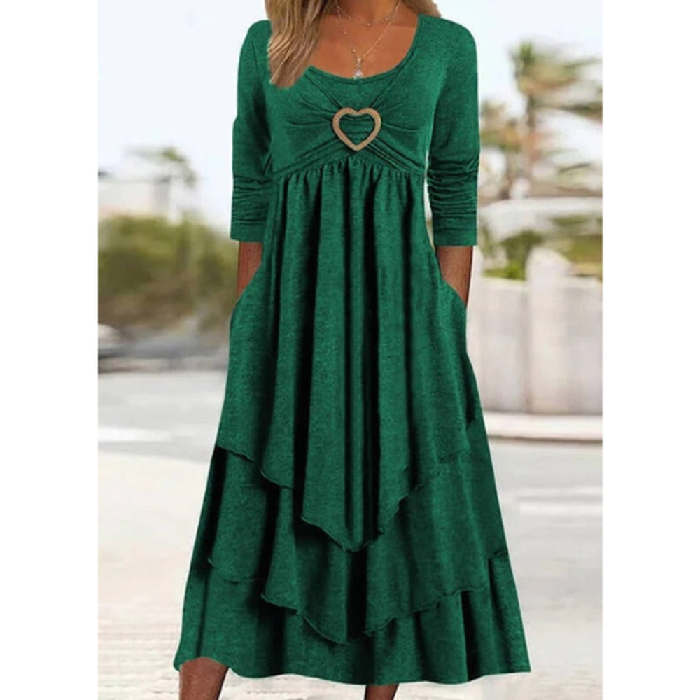Robe Femme Midi Unie à Manches Longues avec Poches Latérales – Élégance et Confort