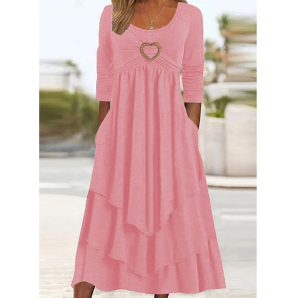 Robe Femme Midi Unie à Manches Longues avec Poches Latérales – Élégance et Confort