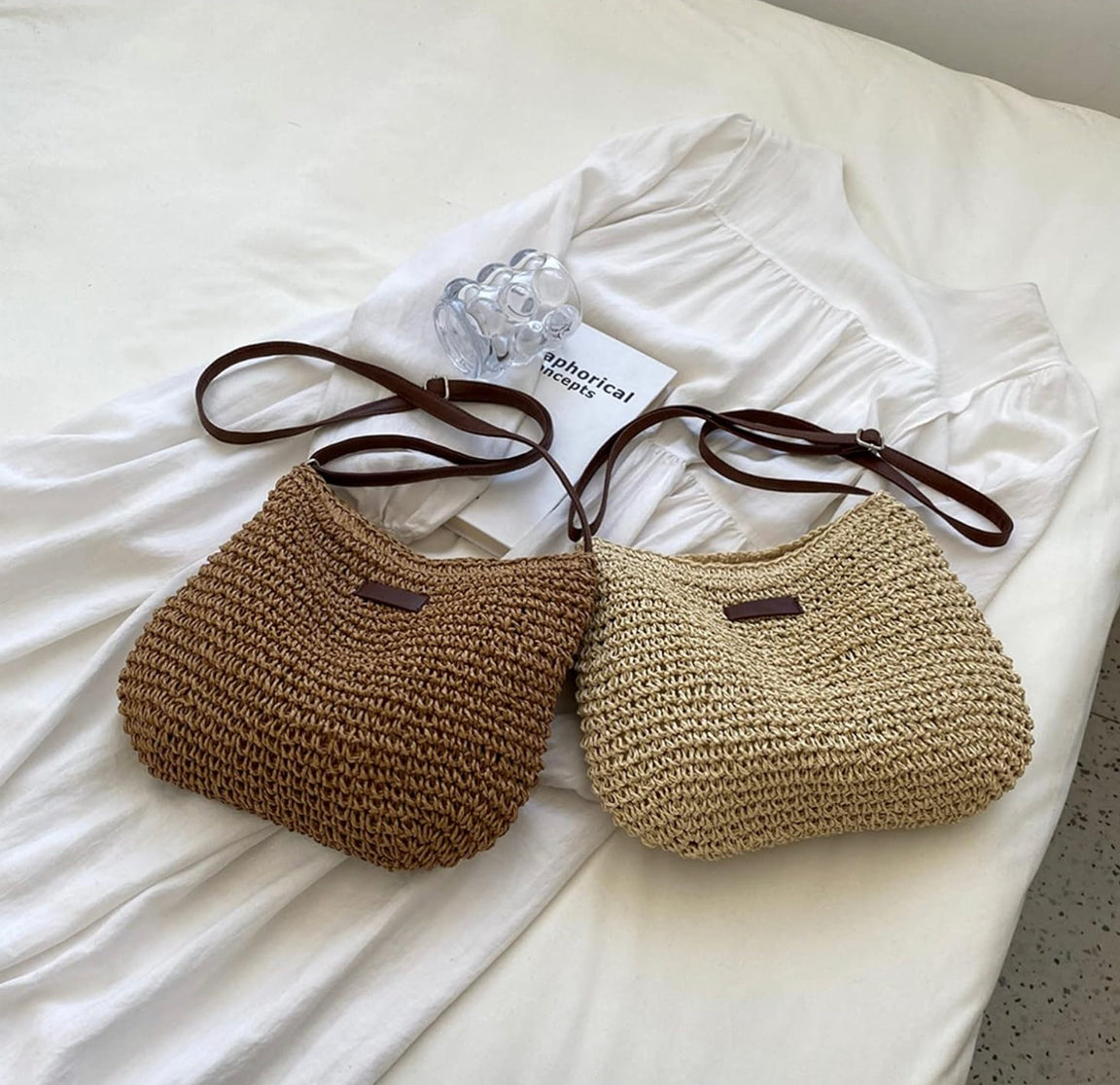 Premium Women's Straw Shoulder Bag with Adjustable Vegan Leather Strap – Ideal for Everyday Use