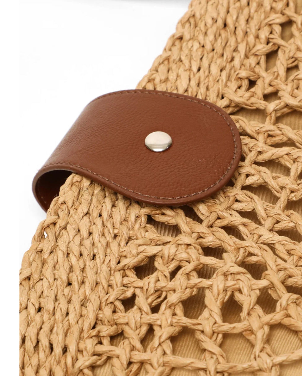 Sac à Main Femme en Osier Élégant avec Poche Intérieure – Sac Bandoulière Pratique en Paille et Cuir