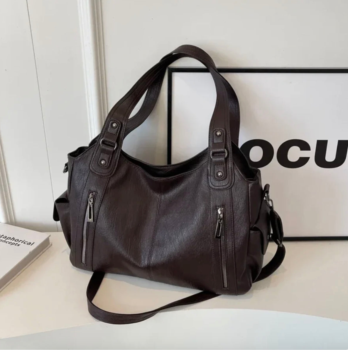 Elegant Leather Tote Bag for Women - Large Storage Space, Ideal for Work and Going Out