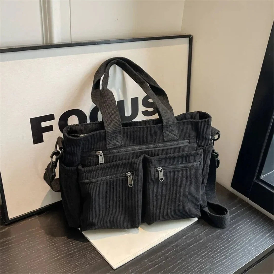 Sac à Bandoulière en Velours Souple pour Femmes – Grande Capacité, Poches Pratiques, Design Multifonctionnel, Idéal pour Sorties et Voyages