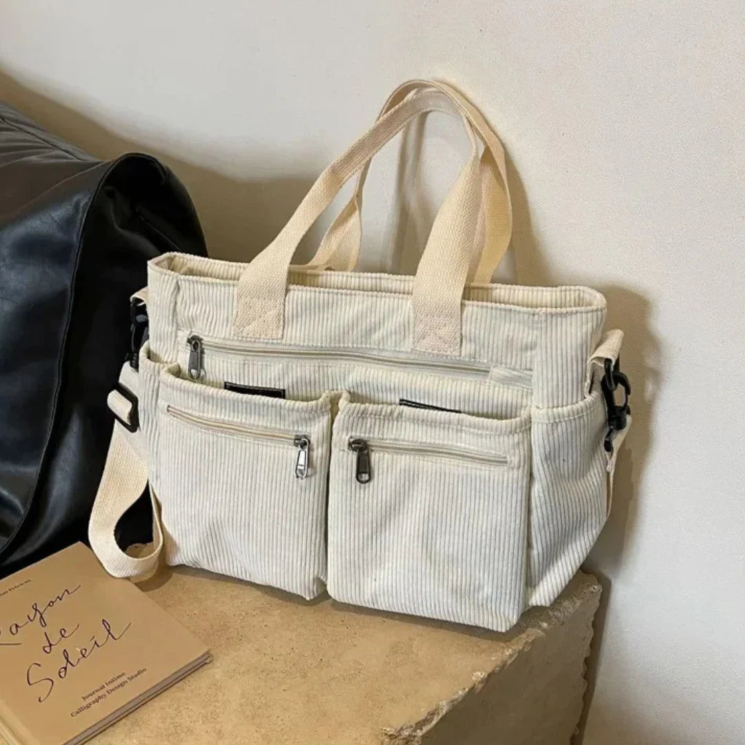Sac à Bandoulière en Velours Souple pour Femmes – Grande Capacité, Poches Pratiques, Design Multifonctionnel, Idéal pour Sorties et Voyages