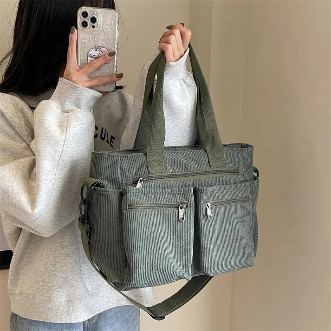 Sac à Bandoulière en Velours Souple pour Femmes – Grande Capacité, Poches Pratiques, Design Multifonctionnel, Idéal pour Sorties et Voyages