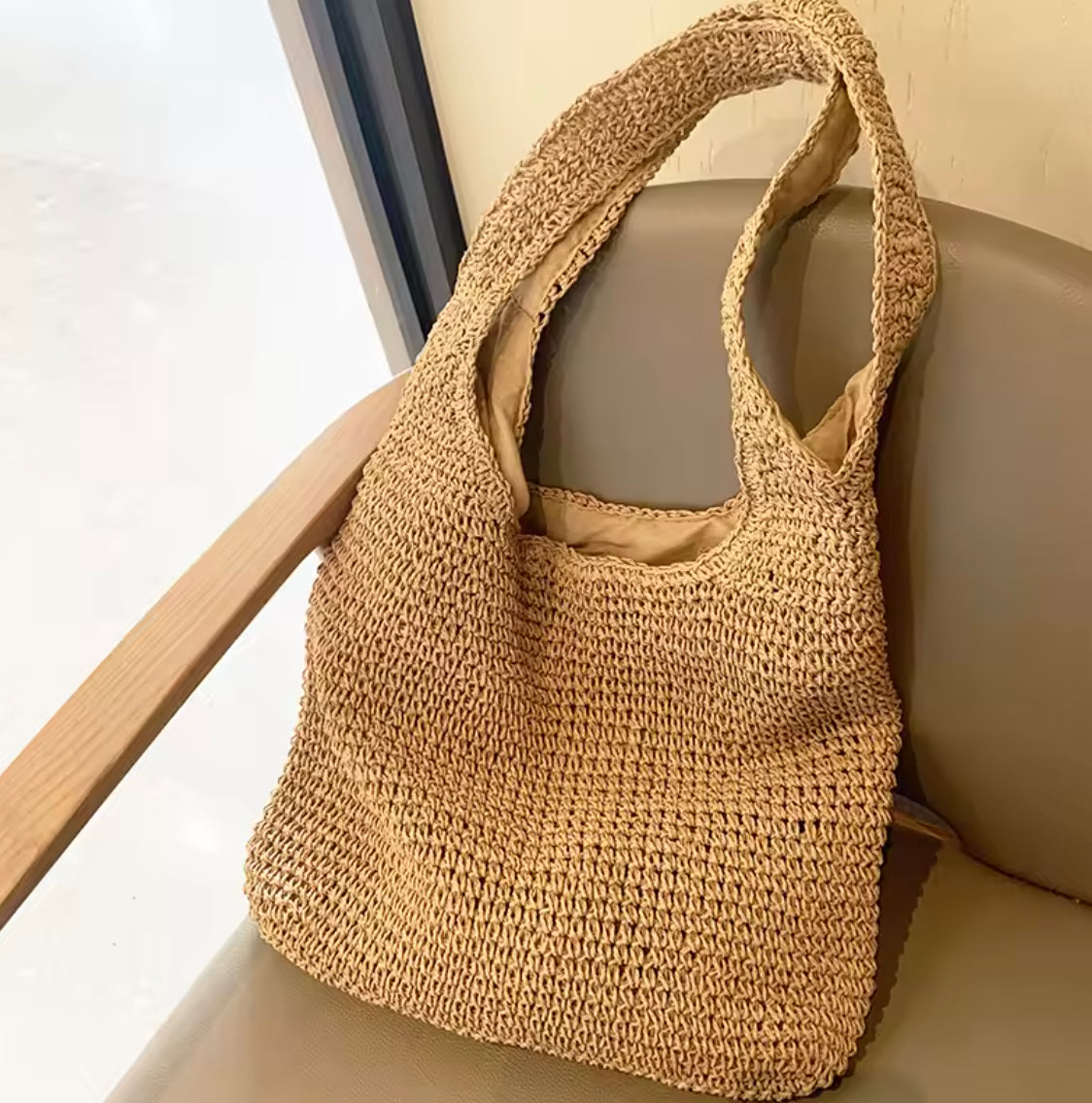 Sac Fourre Tout Femme en Paille Naturelle – Grand Sac Spacieux 42 cm x 32 cm Idéal pour Plage et Sorties Estivales